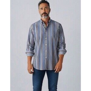 ETRO Men’s Striped Button-Down Shirt Italian Size 44 100% Cotton Made in Italy